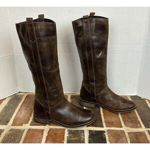 Musse & Cloud Tall Knee High Boots Brown Distressed Leather Women's Size 7